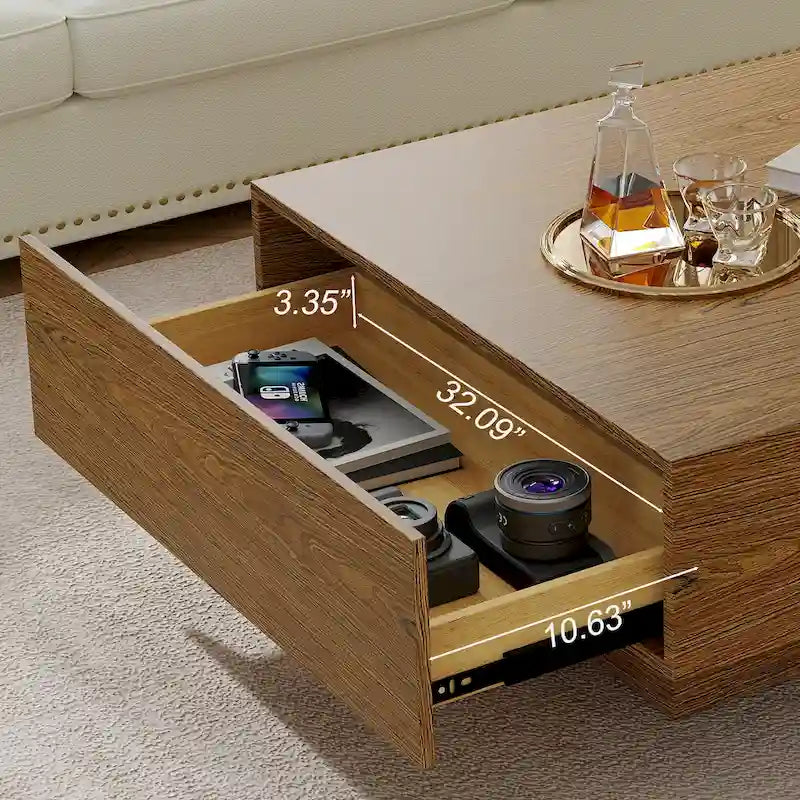 Table basse carrée en bois de 35,43 pouces (avec deux tiroirs)