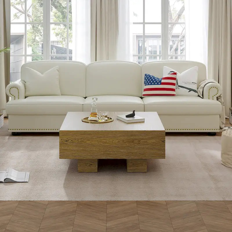 Table basse carrée en bois de 35,43 pouces (avec deux tiroirs)