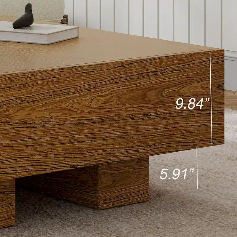 Table basse carrée en bois de 35,43 pouces (avec deux tiroirs)