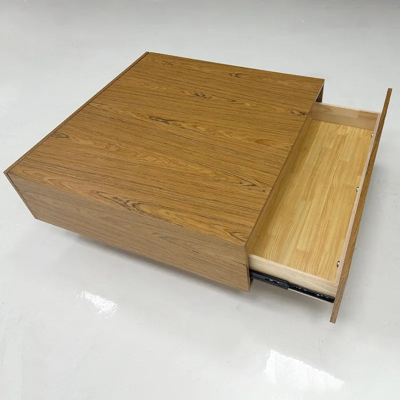 Table basse carrée en bois de 35,43 pouces (avec deux tiroirs)