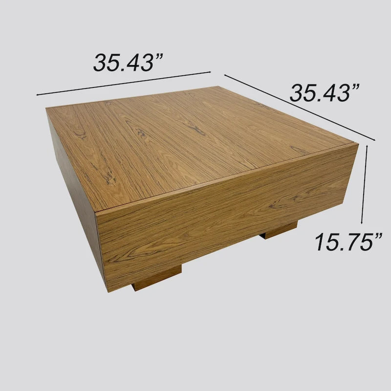 Table basse carrée en bois de 35,43 pouces (avec deux tiroirs)