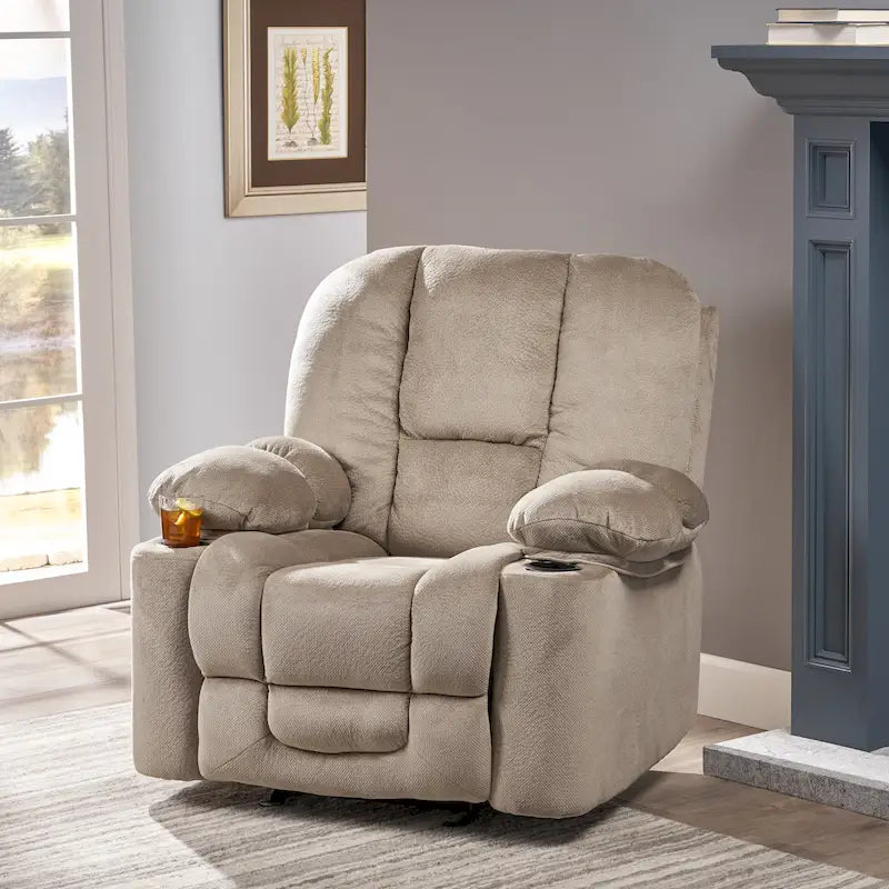 Fauteuil inclinable manuel de luxe — Chocolat, tissu doux pour la peau, deux porte-gobelets