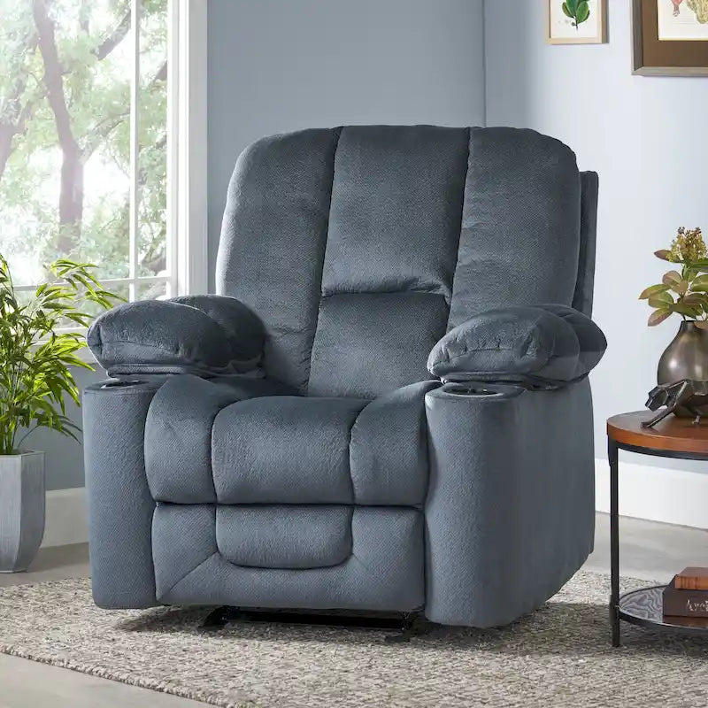 Fauteuil inclinable manuel de luxe — Chocolat, tissu doux pour la peau, deux porte-gobelets