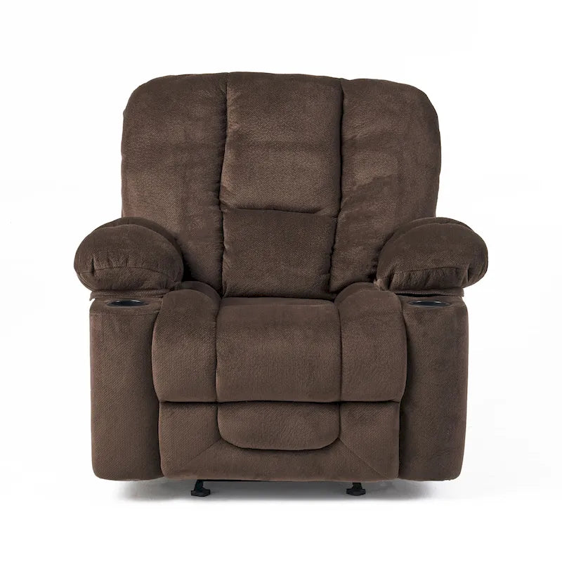 Fauteuil inclinable manuel de luxe — Chocolat, tissu doux pour la peau, deux porte-gobelets