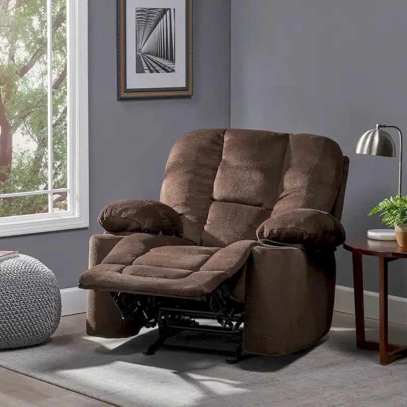 Fauteuil inclinable manuel de luxe — Chocolat, tissu doux pour la peau, deux porte-gobelets
