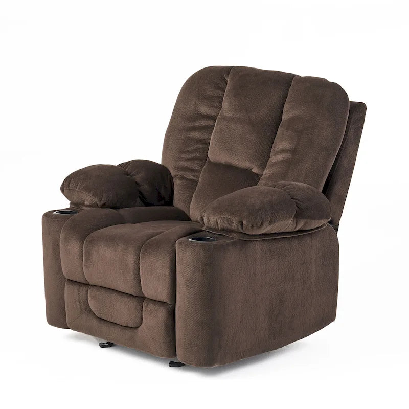 Fauteuil inclinable manuel de luxe — Chocolat, tissu doux pour la peau, deux porte-gobelets