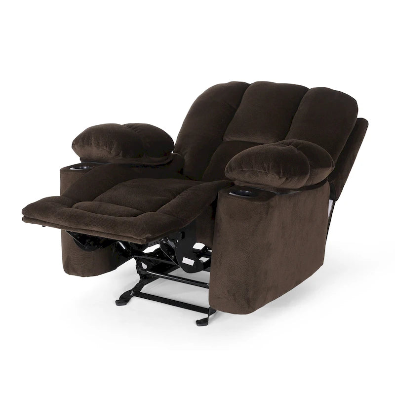 Fauteuil inclinable manuel de luxe — Chocolat, tissu doux pour la peau, deux porte-gobelets