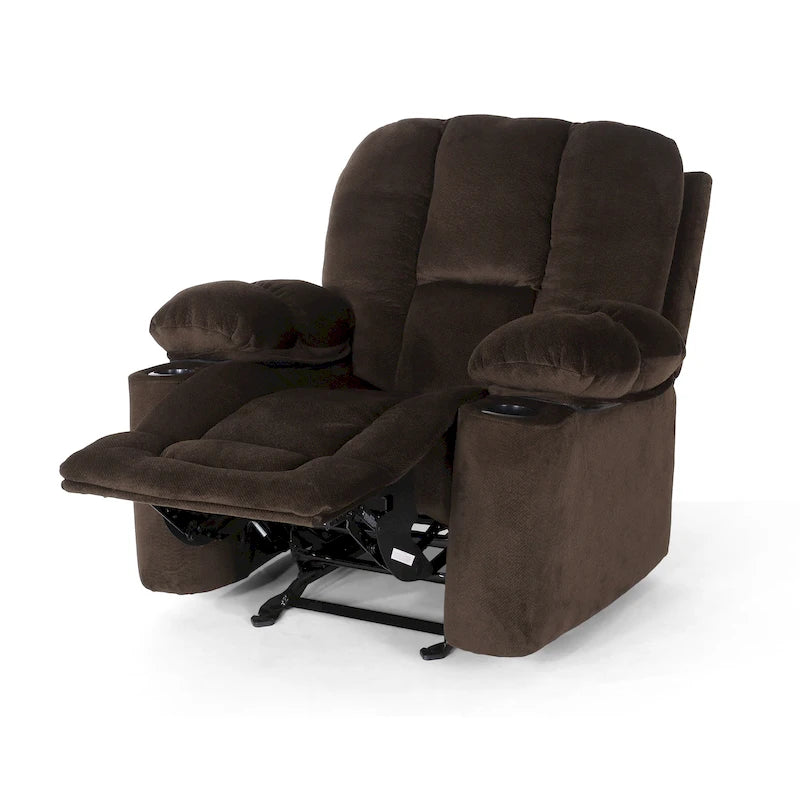 Fauteuil inclinable manuel de luxe — Chocolat, tissu doux pour la peau, deux porte-gobelets