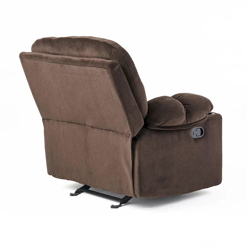 Fauteuil inclinable manuel de luxe — Chocolat, tissu doux pour la peau, deux porte-gobelets