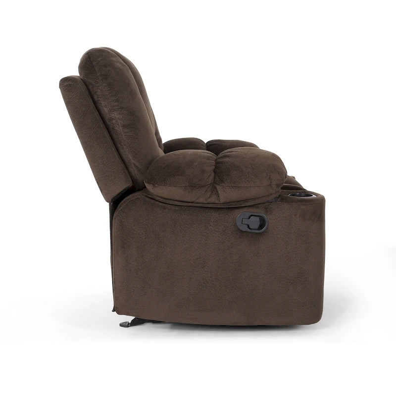 Fauteuil inclinable manuel de luxe — Chocolat, tissu doux pour la peau, deux porte-gobelets