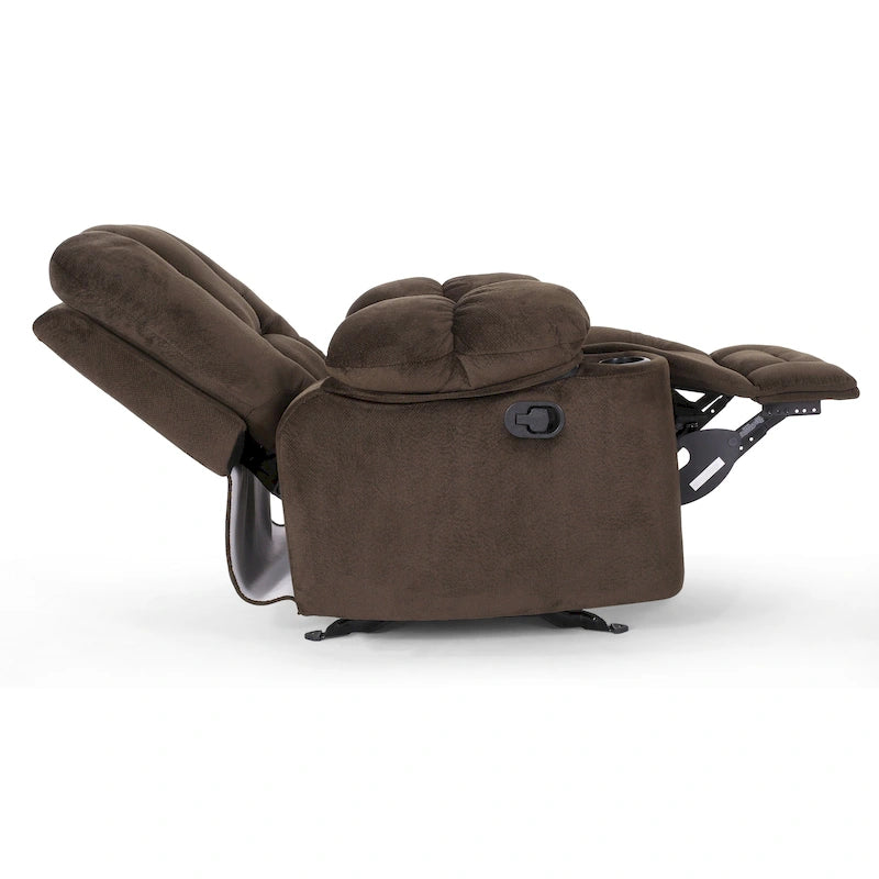 Fauteuil inclinable manuel de luxe — Chocolat, tissu doux pour la peau, deux porte-gobelets