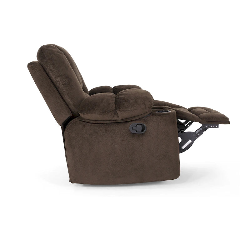 Fauteuil inclinable manuel de luxe — Chocolat, tissu doux pour la peau, deux porte-gobelets