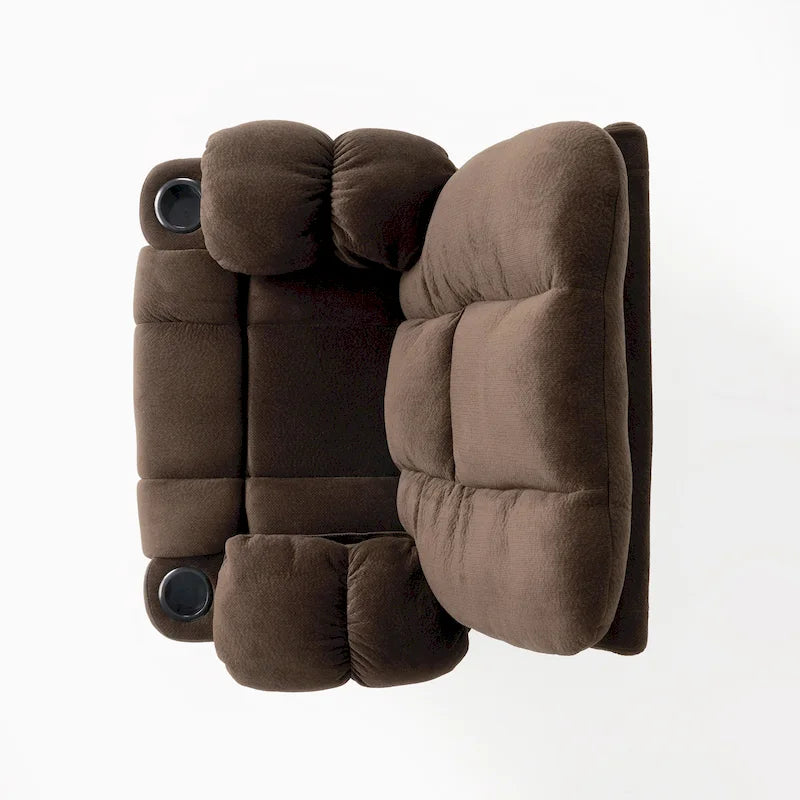 Fauteuil inclinable manuel de luxe — Chocolat, tissu doux pour la peau, deux porte-gobelets