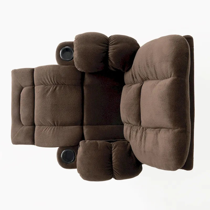 Fauteuil inclinable manuel de luxe — Chocolat, tissu doux pour la peau, deux porte-gobelets