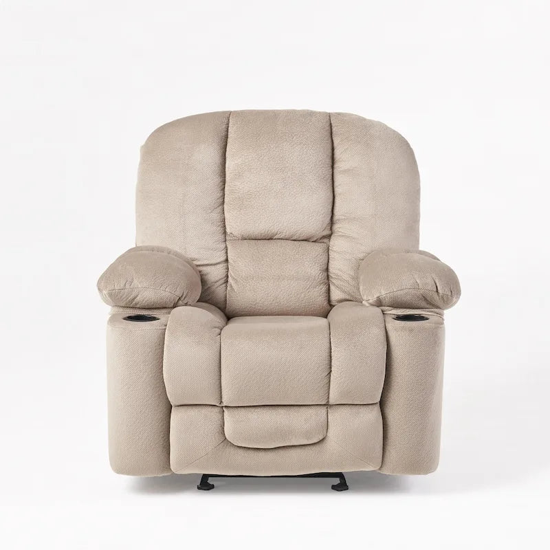 Fauteuil inclinable manuel de luxe — Chocolat, tissu doux pour la peau, deux porte-gobelets