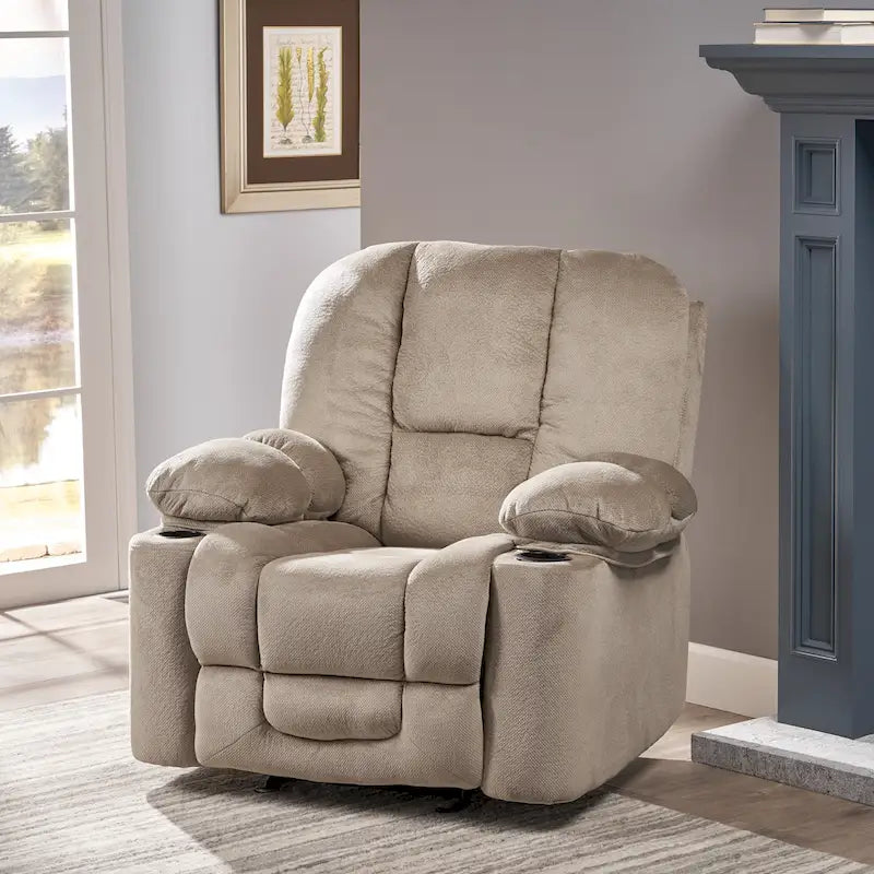 Fauteuil inclinable manuel de luxe — Chocolat, tissu doux pour la peau, deux porte-gobelets