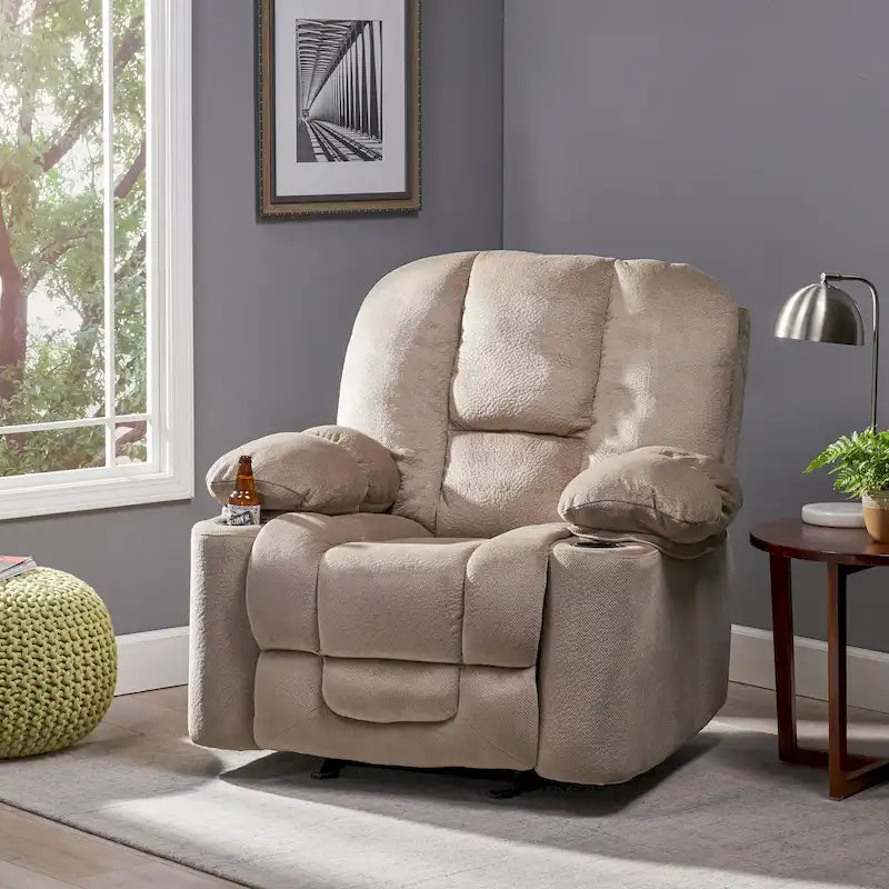 Fauteuil inclinable manuel de luxe — Chocolat, tissu doux pour la peau, deux porte-gobelets