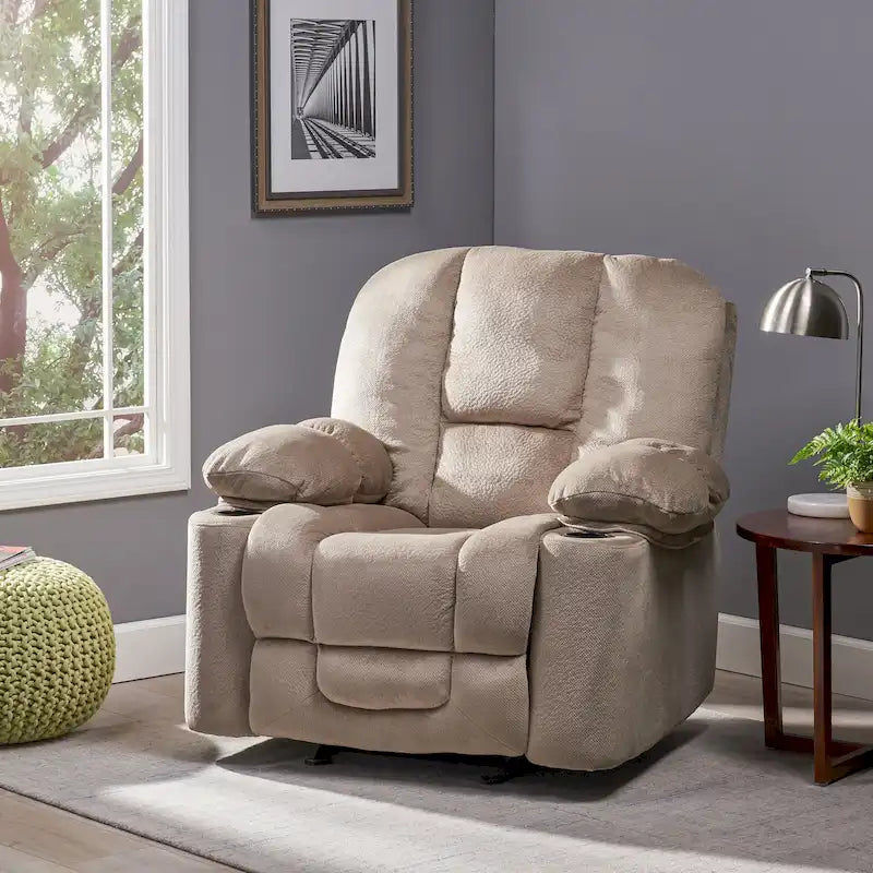 Fauteuil inclinable manuel de luxe — Chocolat, tissu doux pour la peau, deux porte-gobelets