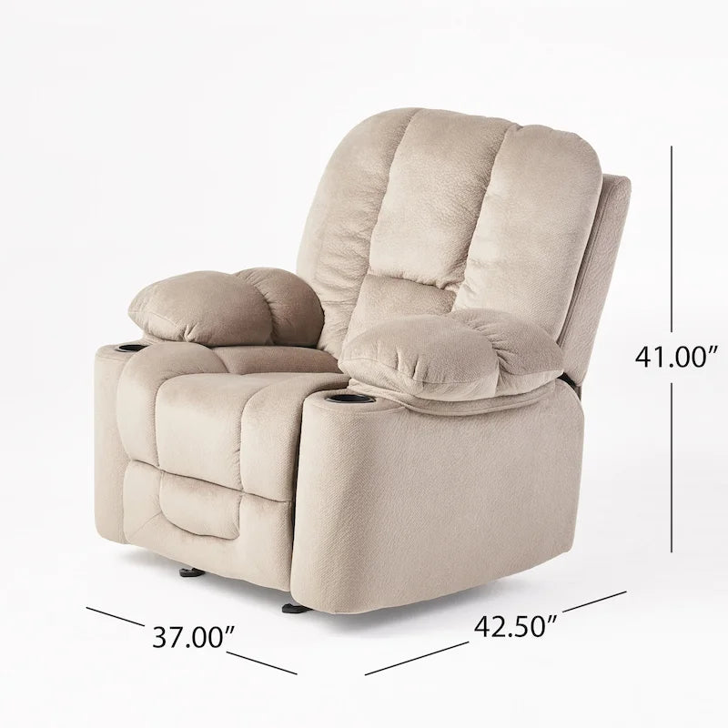 Fauteuil inclinable manuel de luxe — Chocolat, tissu doux pour la peau, deux porte-gobelets