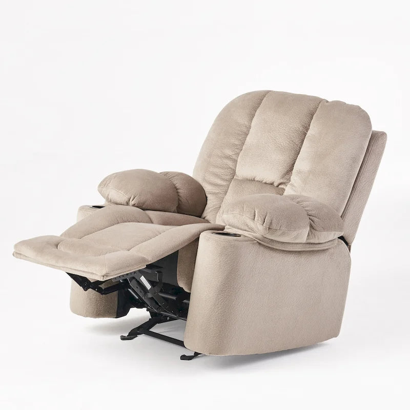 Fauteuil inclinable manuel de luxe — Chocolat, tissu doux pour la peau, deux porte-gobelets