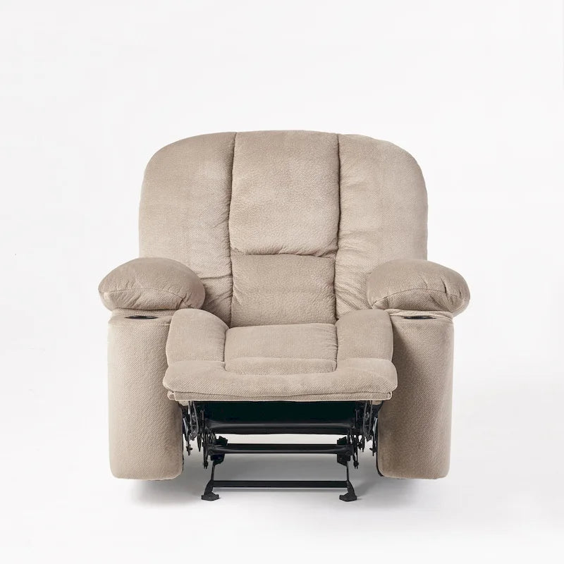 Fauteuil inclinable manuel de luxe — Chocolat, tissu doux pour la peau, deux porte-gobelets