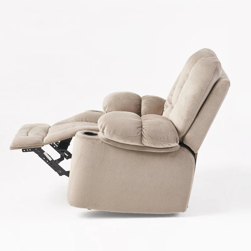Fauteuil inclinable manuel de luxe — Chocolat, tissu doux pour la peau, deux porte-gobelets