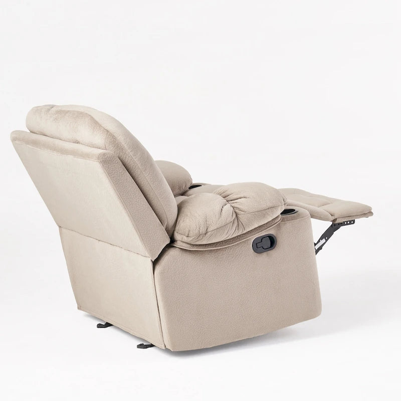 Fauteuil inclinable manuel de luxe — Chocolat, tissu doux pour la peau, deux porte-gobelets