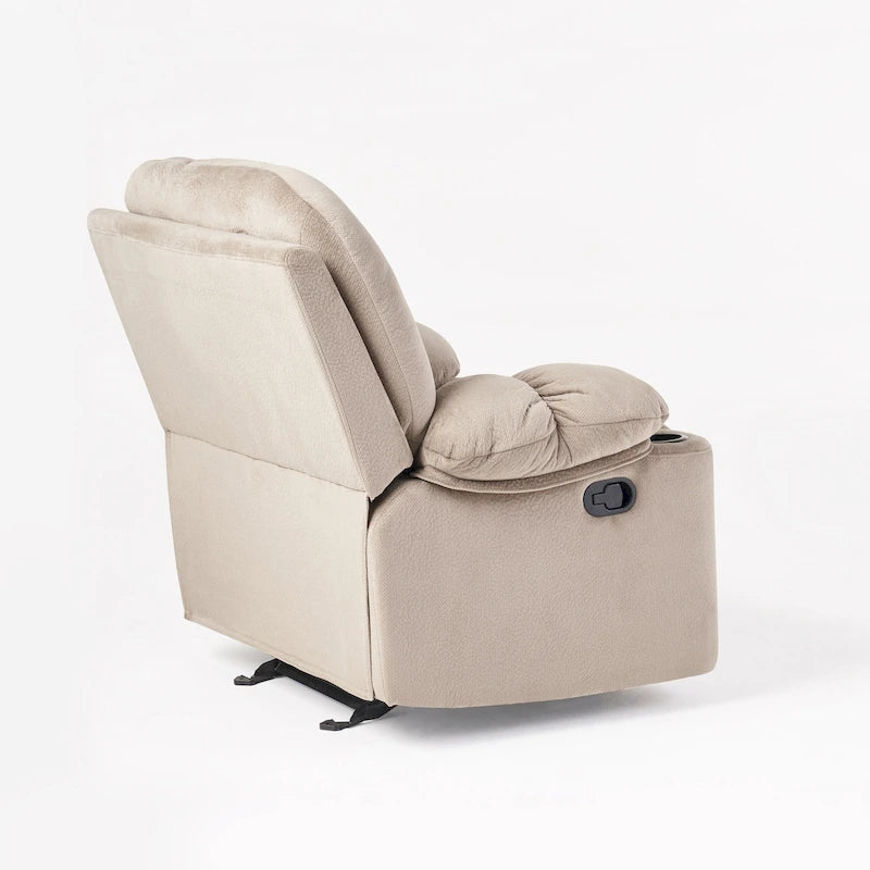 Fauteuil inclinable manuel de luxe — Chocolat, tissu doux pour la peau, deux porte-gobelets
