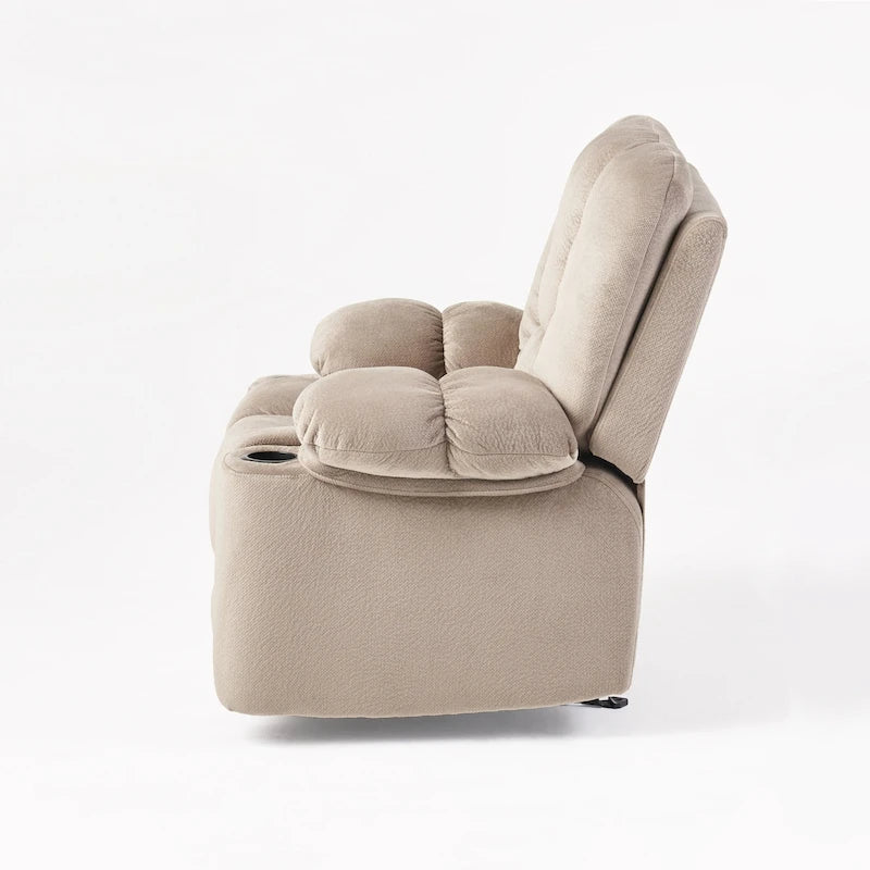 Fauteuil inclinable manuel de luxe — Chocolat, tissu doux pour la peau, deux porte-gobelets