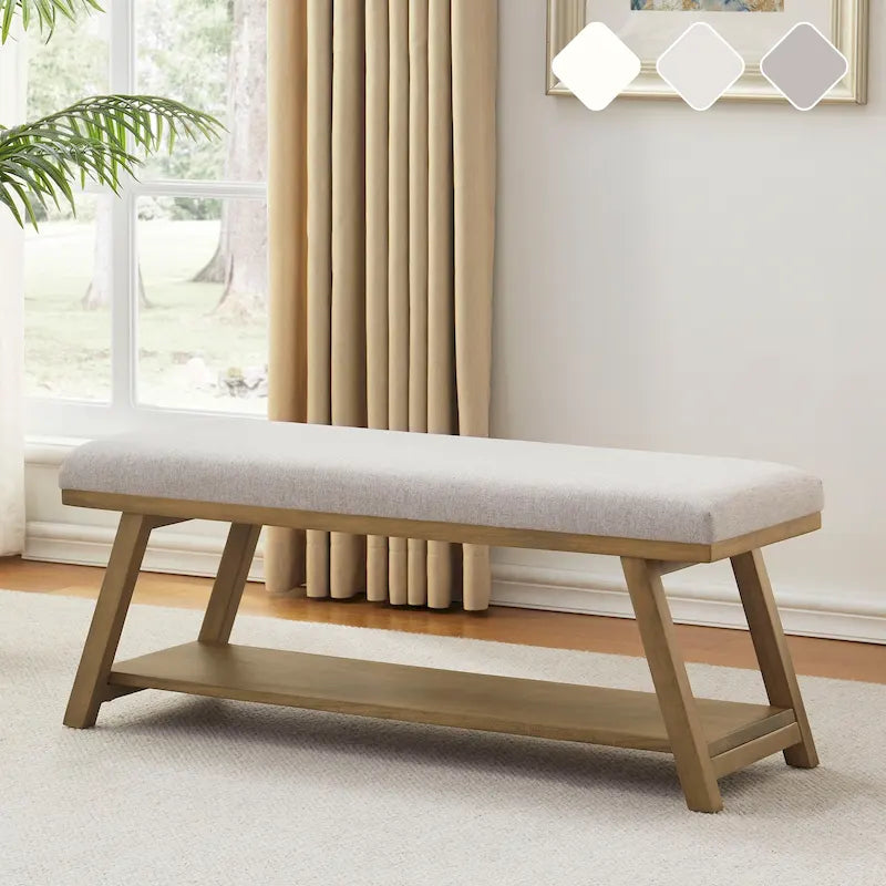 Banc à chaussures en bois massif avec coussin pour entrée