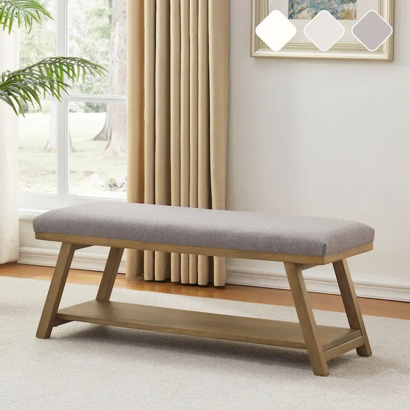 Banc à chaussures en bois massif avec coussin pour entrée