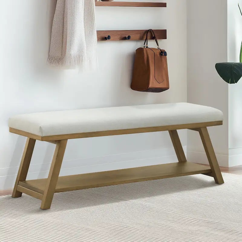 Banc à chaussures en bois massif avec coussin pour entrée