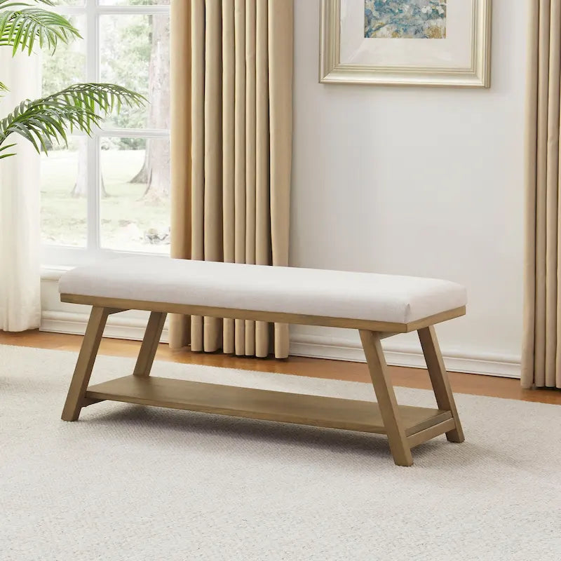 Banc à chaussures en bois massif avec coussin pour entrée