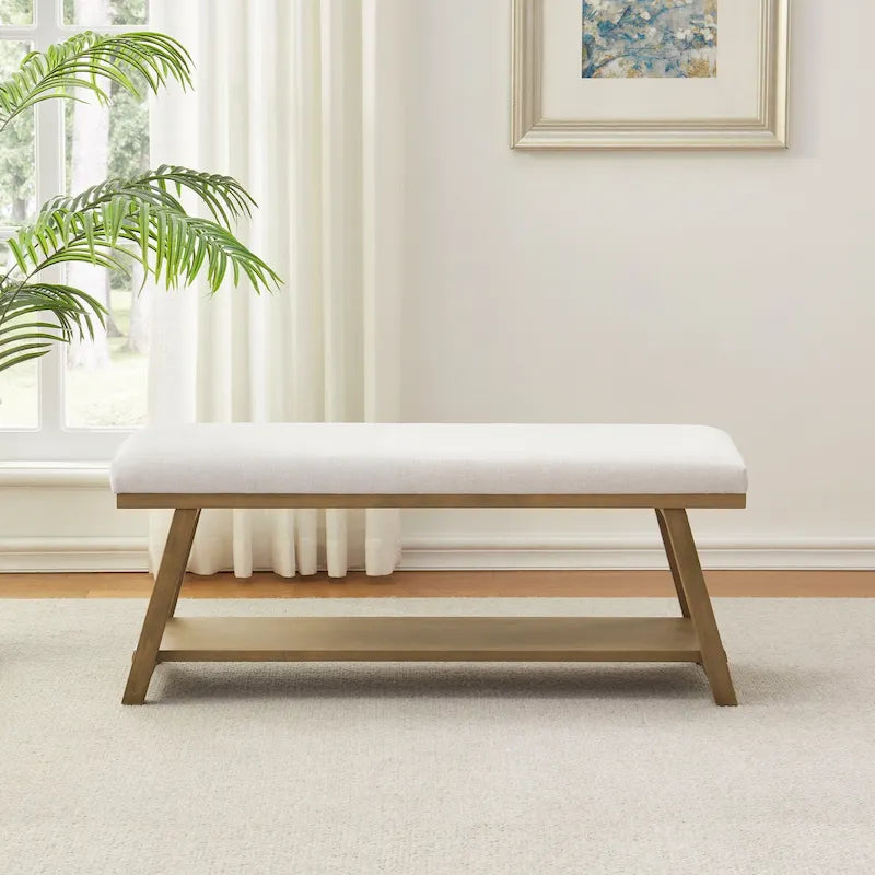 Banc à chaussures en bois massif avec coussin pour entrée