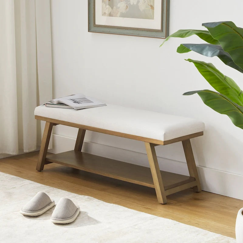 Banc à chaussures en bois massif avec coussin pour entrée