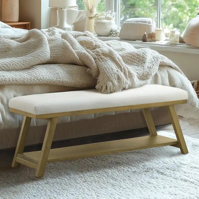 Banc à chaussures en bois massif avec coussin pour entrée