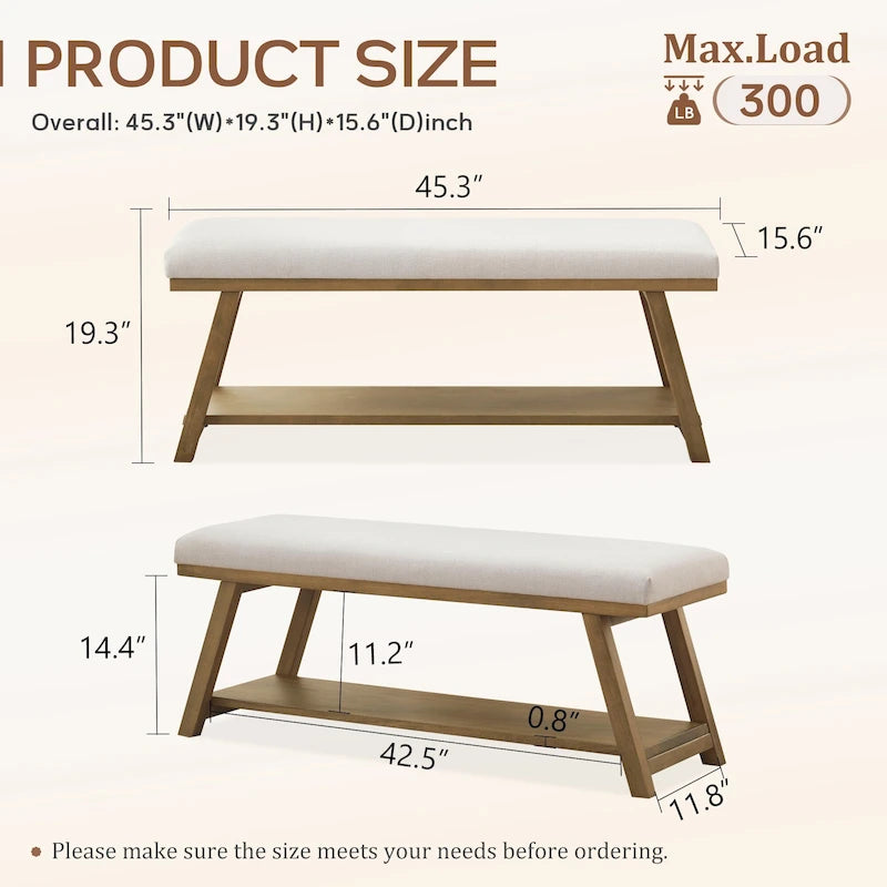 Banc à chaussures en bois massif avec coussin pour entrée