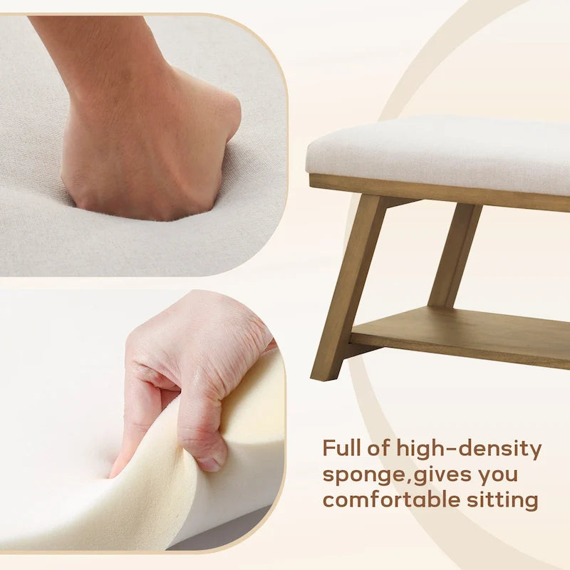 Banc à chaussures en bois massif avec coussin pour entrée