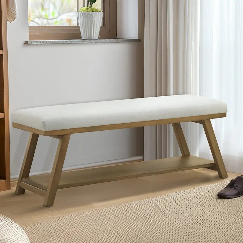 Banc à chaussures en bois massif avec coussin pour entrée