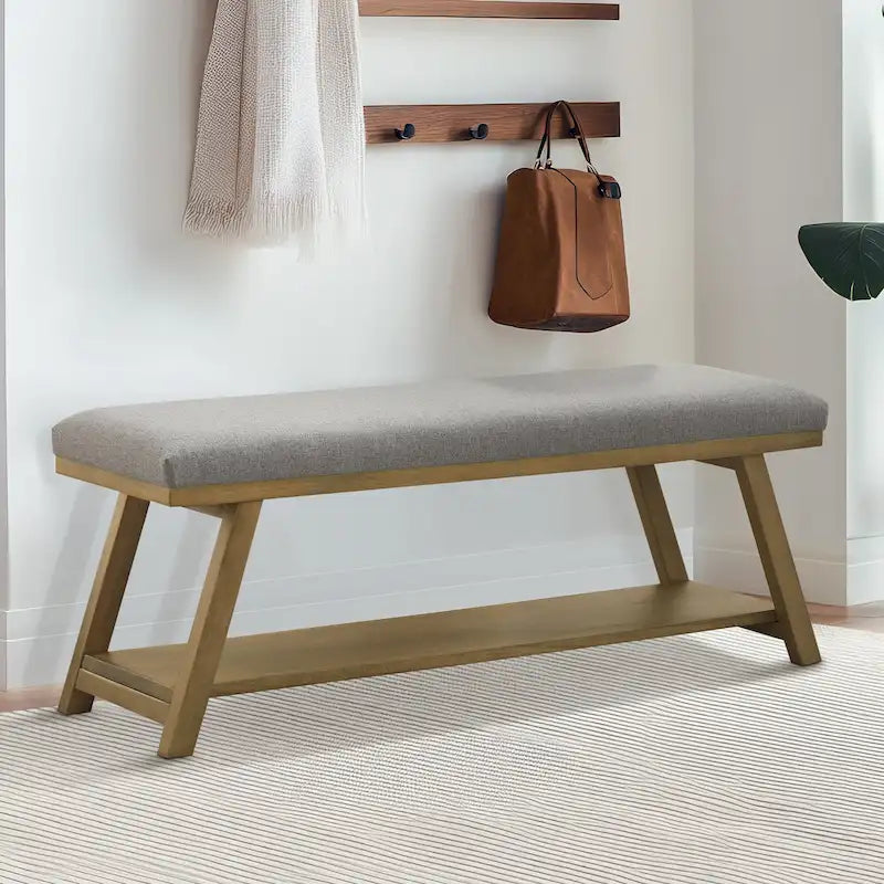 Banc à chaussures en bois massif avec coussin pour entrée