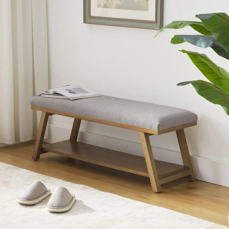 Banc à chaussures en bois massif avec coussin pour entrée