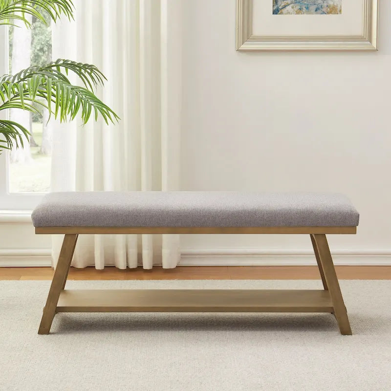 Banc à chaussures en bois massif avec coussin pour entrée