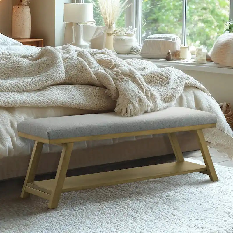 Banc à chaussures en bois massif avec coussin pour entrée