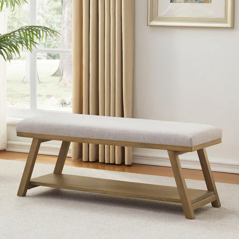 Banc à chaussures en bois massif avec coussin pour entrée