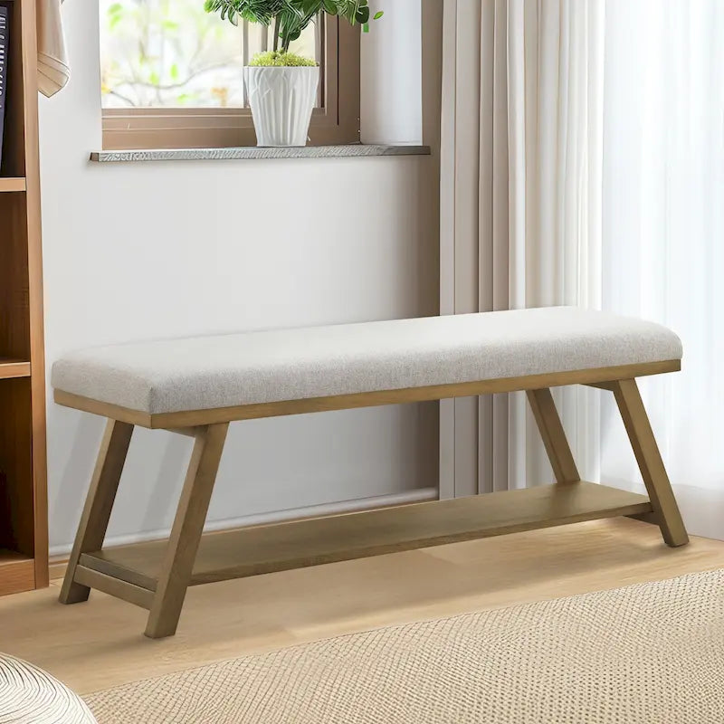 Banc à chaussures en bois massif avec coussin pour entrée