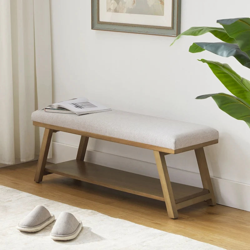 Banc à chaussures en bois massif avec coussin pour entrée
