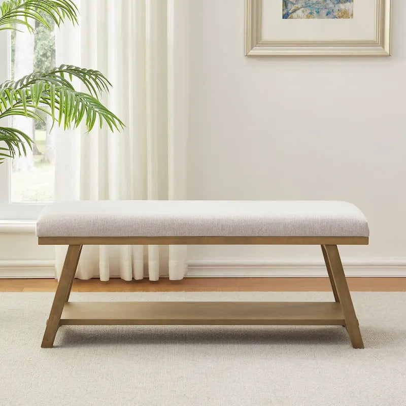 Banc à chaussures en bois massif avec coussin pour entrée