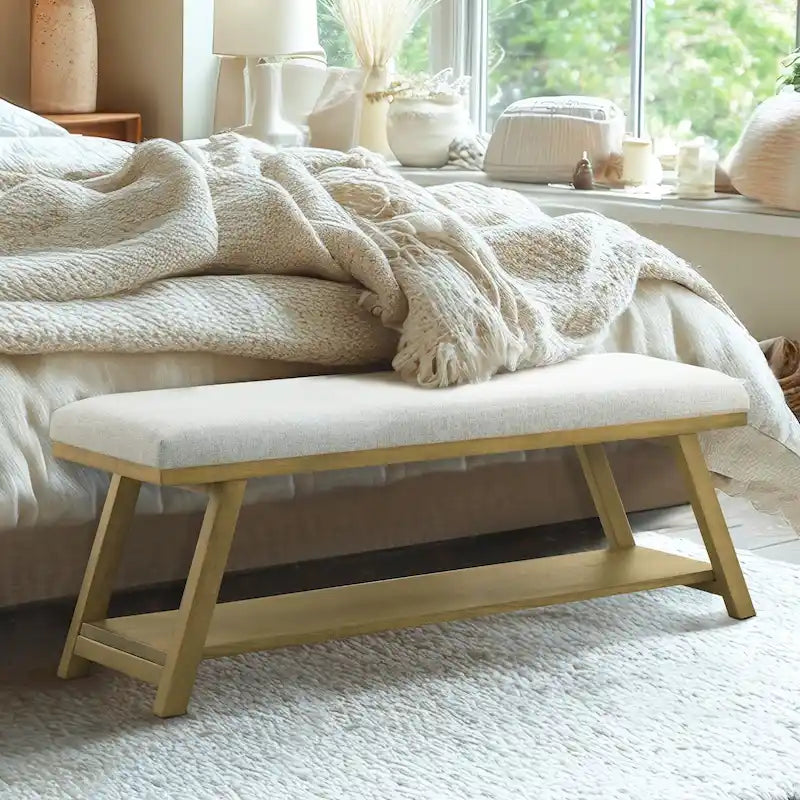 Banc à chaussures en bois massif avec coussin pour entrée
