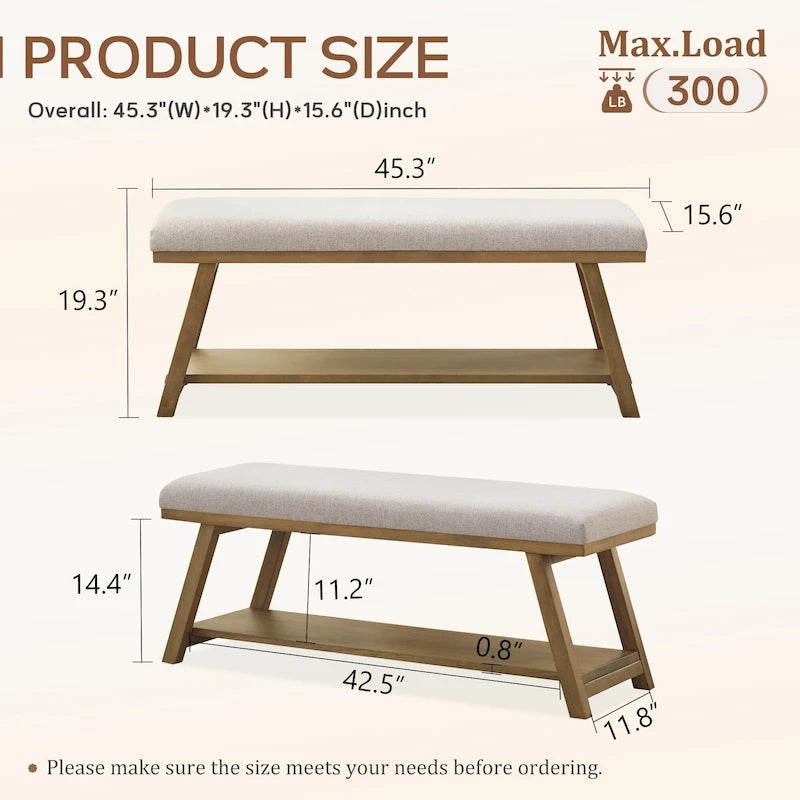 Banc à chaussures en bois massif avec coussin pour entrée