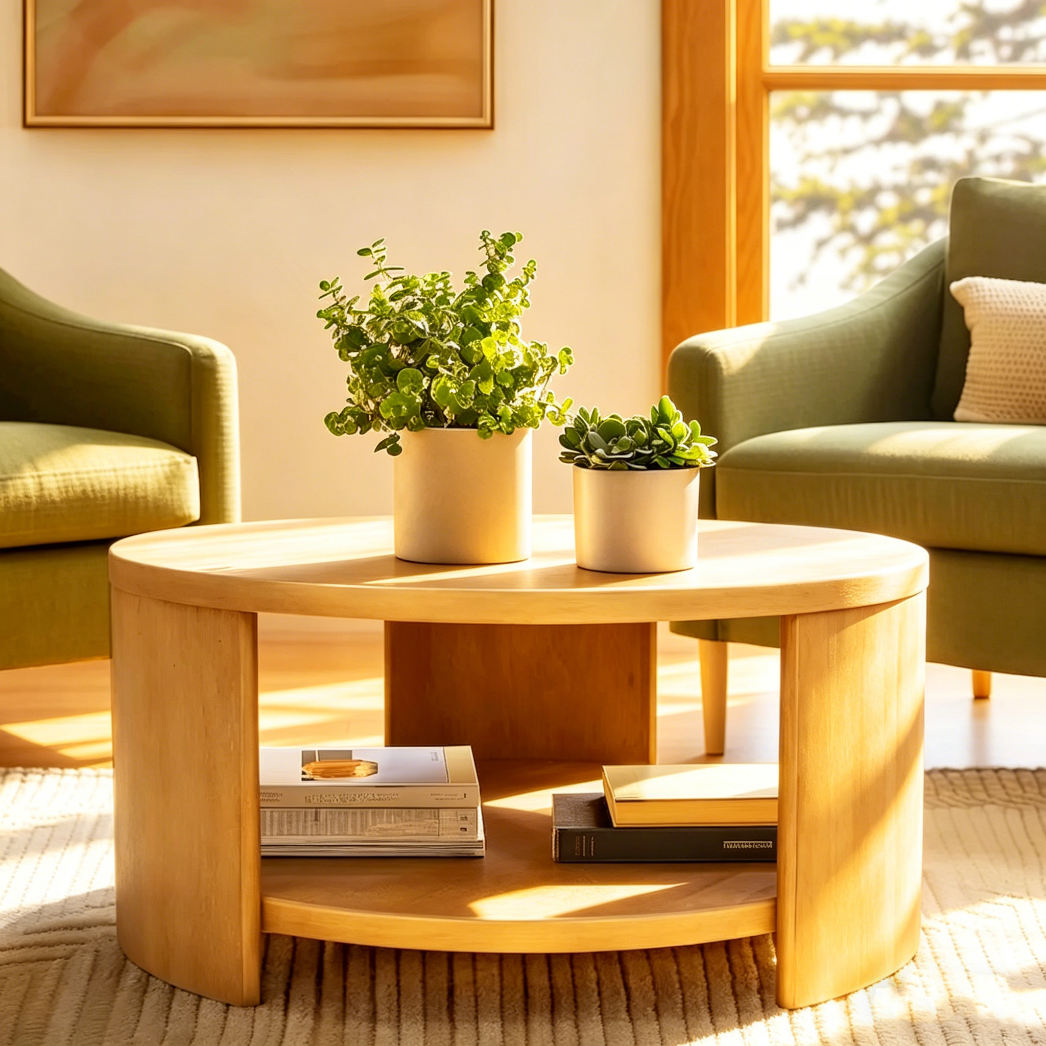 Table basse ronde avec étagère